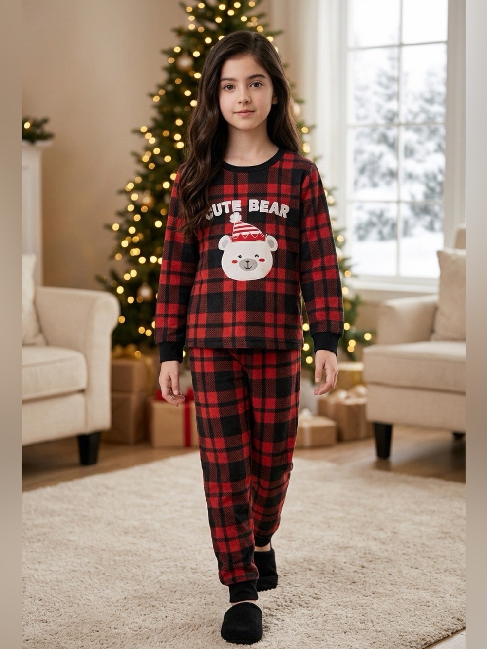 Bundle of 3 Girl's Christmas Holiday Pajamas & Long Sleeve Top Size 6/6X GUC